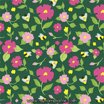 Motif fleurs et abeilles par Myriam Plante