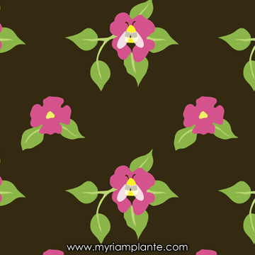 Motif fleurs sur fond brun par Myriam Plante